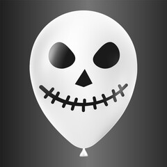 Halloween white balloon illustration with scary and funny face isolated on dark background