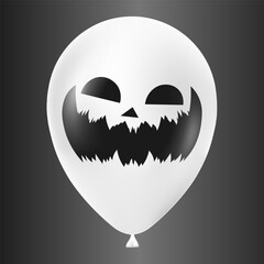 Halloween white balloon illustration with scary and funny face isolated on dark background