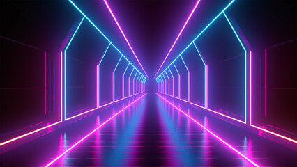 Fototapeta premium neon electric vibe 3d illustration gaming tunnel future technology corridor dark night