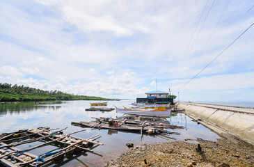 Traditional fishing boats harbor at Siargao, Philippines.