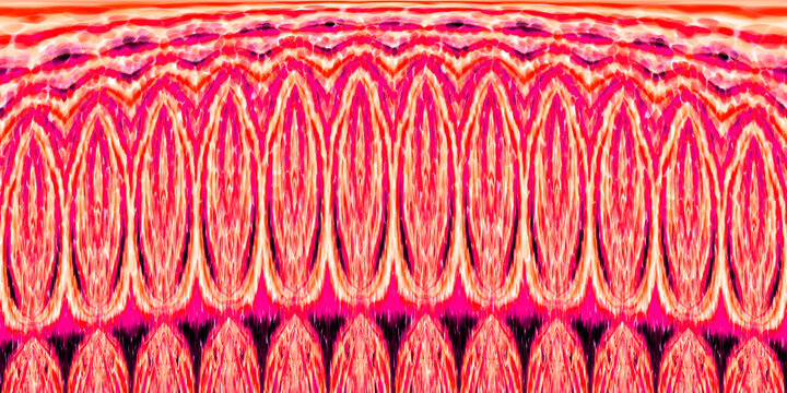 art deco wide flaming design in red crimson and scarlet on orange and beige background
