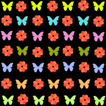 seamless pattern with flowers and butterfly