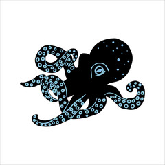 Octopus vector illustration. Sea life. Underwater world. T-shirt print. Hand drawn octopus.