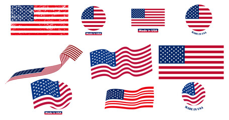 American Flag Vector Set. USA Flag Vector Set for posters, logos, icons, banners, t-shirts, magazines, emblems and advertising