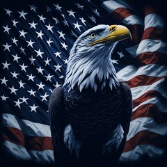 american eagle with american flag created with Generative AI technology