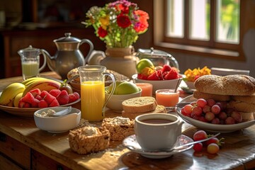 Table with a healthy breakfast spread