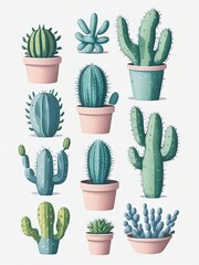 set of cactus illustration created with Generative AI technology