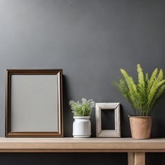 room with plant and frame in a wall created with Generative AI technology