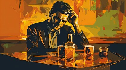 Man sitting at a bar, concept of alcoholism/alcohol addiction
