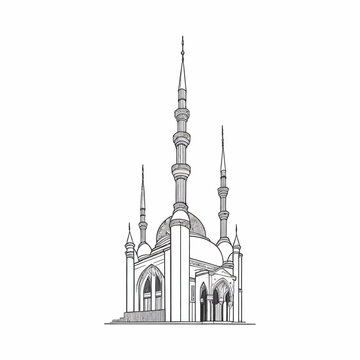 line art style of mosque in balck color isolated white color