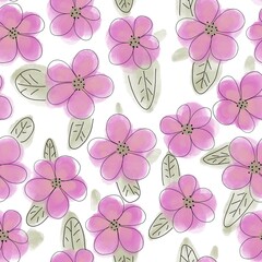 Seamless pattern watercolor pink flowers, for textiles, decoration