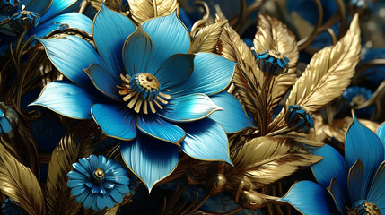 Obraz na płótnie Canvas Abstract Blue gold flowers