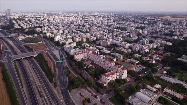 Kfar Saba, Israel. Aerial drone view
