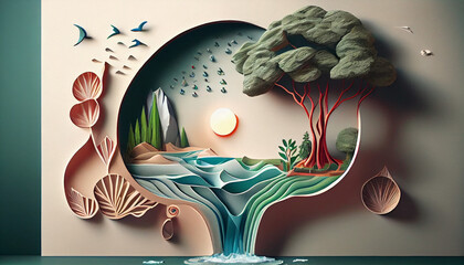 Paper art Ecology and world water day Saving water Ai generated image