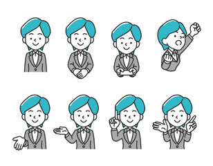 スーツ姿のショートヘアの女性上半身イラスト、ビジネス向けのシンプルなイラスト素材