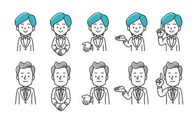 白衣を着た女性医師と男性医師の上半身イラスト、シンプルなイラスト素材