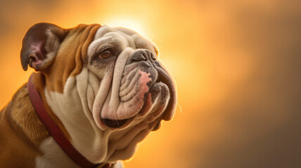 Obraz premium portrait of bulldog in the sunset created with Generative AI technology