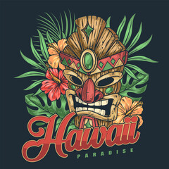 Hawaiian Tiki mask sticker colorful