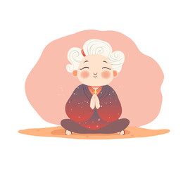 Senior old woman doing reiki, praying, Lotus pose
