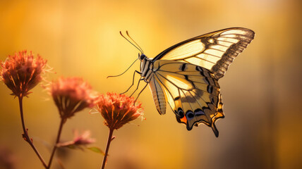Fototapeta na wymiar butterfly in golden hour created with Generative AI technology