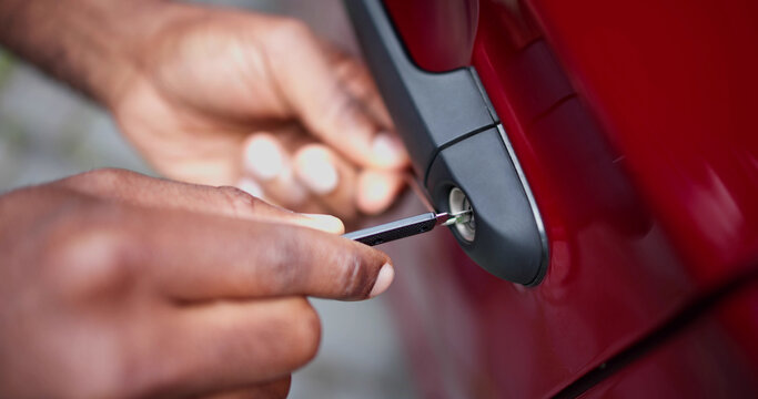 Close-up Of Person's Hand Opening Car Door