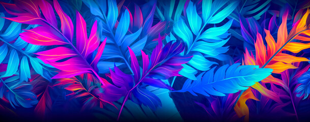 Fototapeta na wymiar natural abstraction background banner leaves neon colors. Generative AI