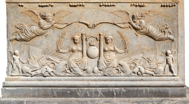 Arto relevo na fachada do Pal&aacute;cio Carlos V no complexo de Alhambra, Granada, Espanha