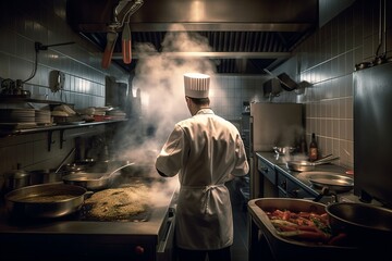 Fototapeta na wymiar Expert Chef Crafting Delicious Dishes in a Restaurant Kitchen, Generative AI.