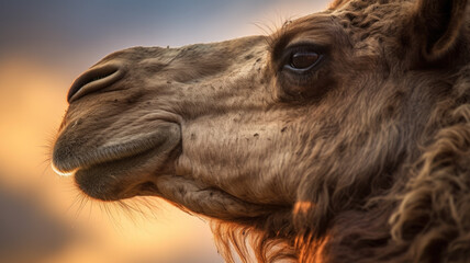 detailed view of camel in golden hour created with Generative AI technology