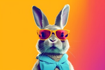 Stylish Rabbit sporting shades against vibrant backdrop, Generative AI.