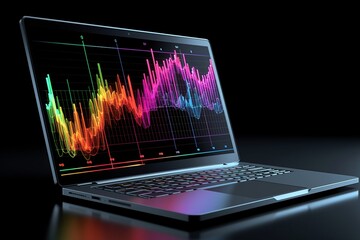 Technology-Driven Laptop Displaying Analytical Data, Generative AI.