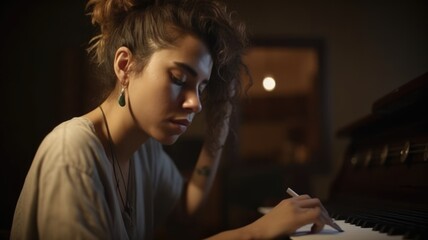 Songwriter Female Hispanic Young Adult Writing lyrics and composing music for artists or for their...