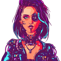 Cyberpunk woman portrait. Woman beauty fashion concept, minimalistic style. Trendy modern illustration for poster, banner, cover.	