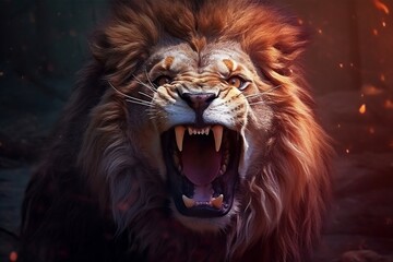 Fierce Lion Roar Concept. Generative AI - obrazy, fototapety, plakaty
