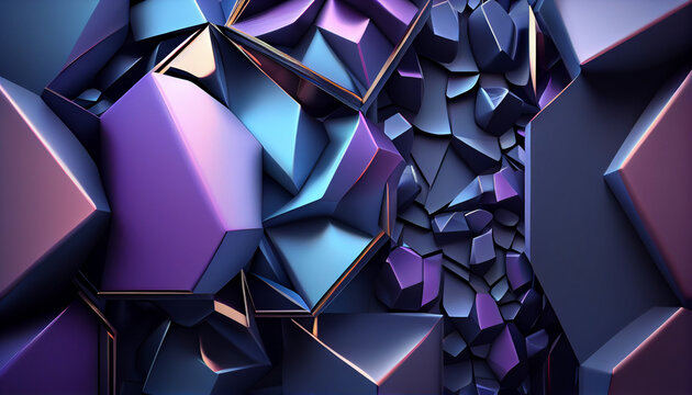 3d rendering of purple and blue abstract geometric background Ai generated image