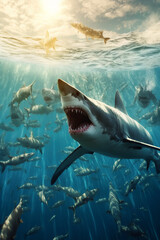 Obraz premium Gefährliche Haie im blauen tropischen Wasser