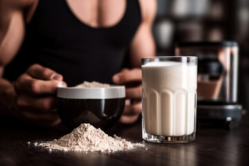 A cup of fitness protein powder drink - obrazy, fototapety, plakaty
