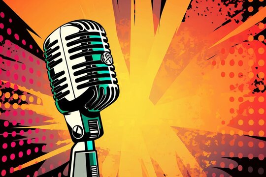 on Stage with Retro Comic Background: A Nostalgic Twist, Generative AI.