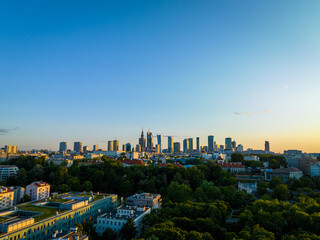 Fototapeta premium Aerial view of Warsaw city center in summer, Poland