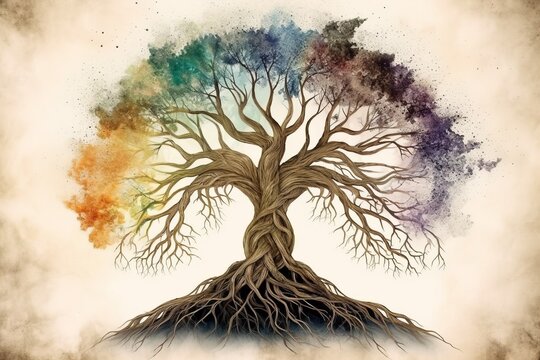 Rooted in Life: The Majestic Tree of Existence, Generative AI.