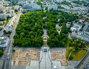 Aerial view of Saxon garden in  Warsaw city center in summer, Poland