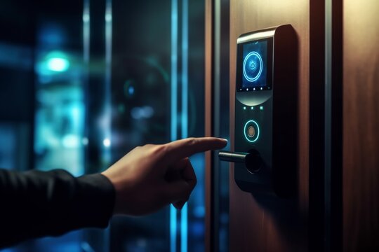 Locking Smartlock On The Entrance Door Using A Smart Phone Remotely. Concept Of Using Smart Electronic Locks With Keyless Access Generative AI