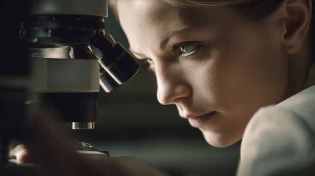 Materials Engineer Female Caucasian Mature Conducting research and developing new materials for industrial use in Research laboratory. Generative AI AIG22.