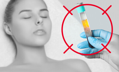 Cosmetologist does prp therapy on the face of a beautiful woman in a beauty salon. There is in...