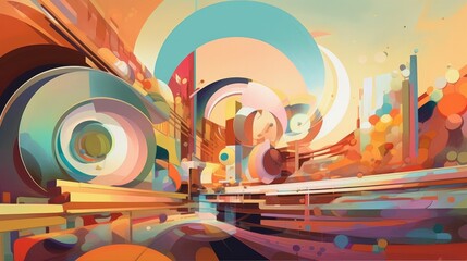 A futuristic composition of swirling colors and geometric shapes, evoking the sense of entering a virtual reality realm - Generative ai