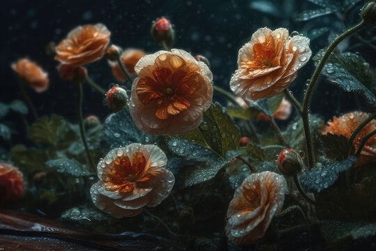 Flowers and water drops. Postcard. AI generative. © Iaroslav