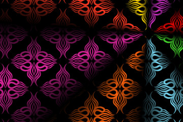 Limited edition luxurious design colourful rainbow flowers line art pattern of indonesian culture traditional  batik ethnic dayak for background wallpaper textile or fashion
