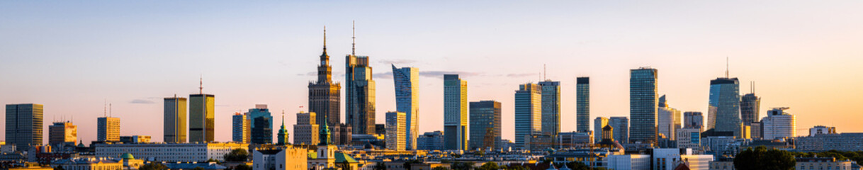 Aerial view of Warsaw skyline with Palace of Culture and Science in the middle, Poland - obrazy, fototapety, plakaty