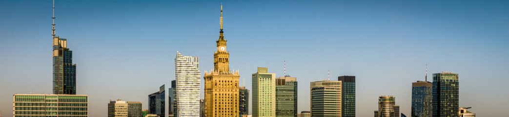 Fototapeta na wymiar Aerial view of Warsaw skyline with Palace of Culture and Science in the middle, Poland