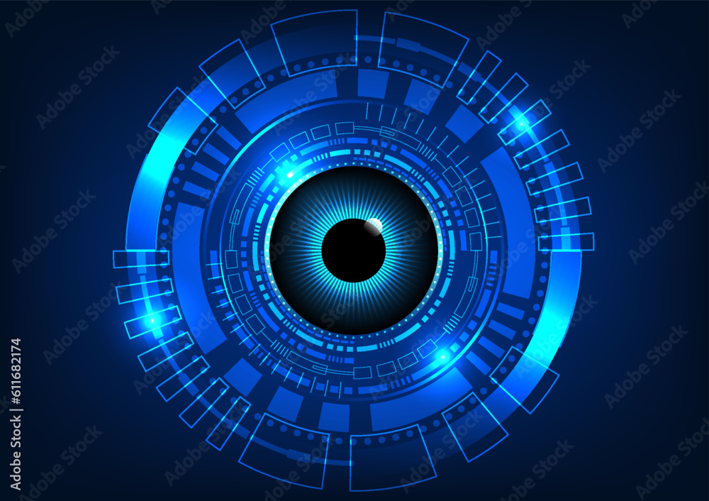 Poster technology eye with technology circle the concept of searching for information through the internet 